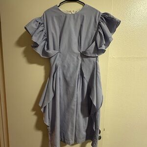 English Factory Blue Striped Ruffle Dress M